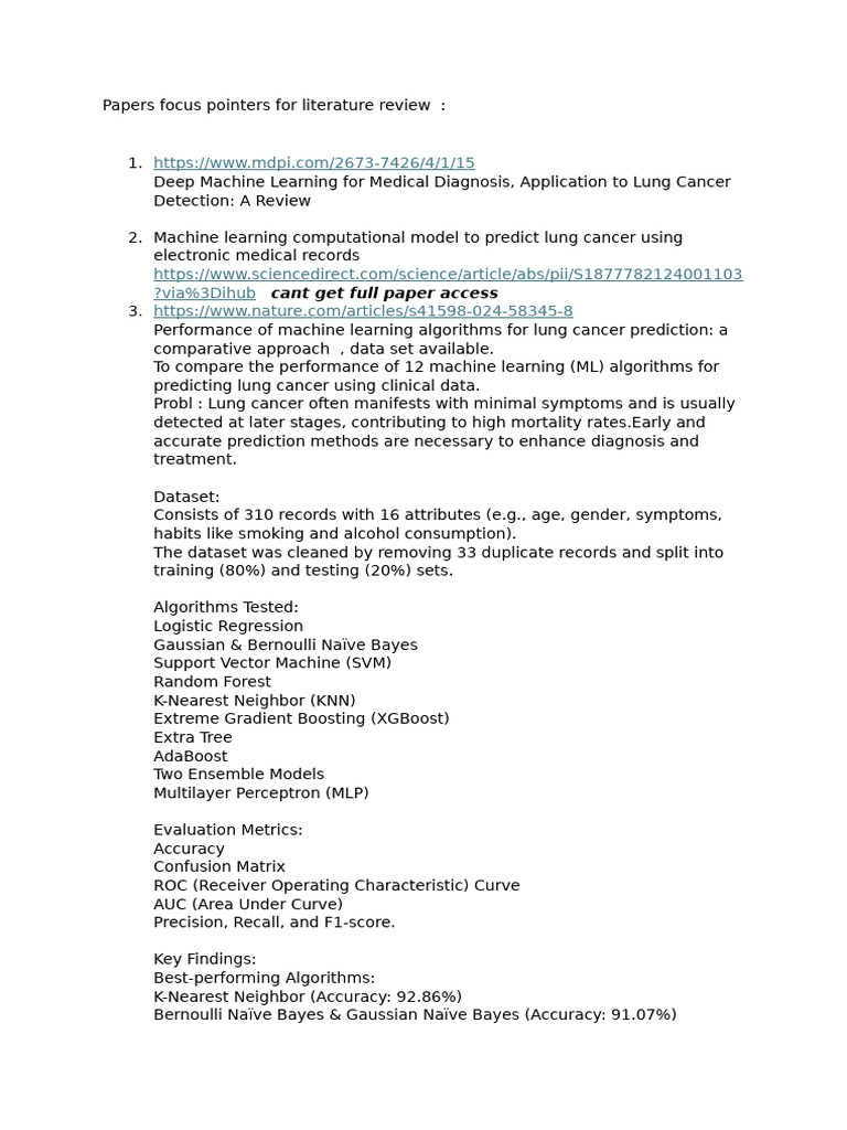 Papers lung cancer details | PDF | Cancer | Machine Learning