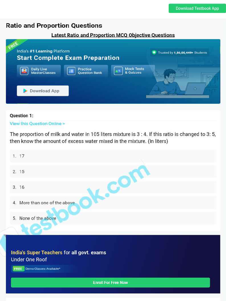 MCQ On Ratio and Proportion 5eea6a1039140f30f369e7ff | PDF