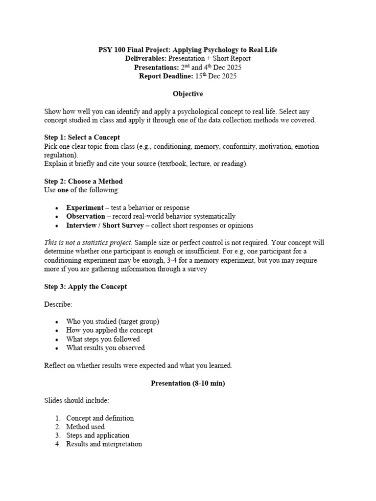 Psychology Concept Application Project | PDF | Psychology | Experiment