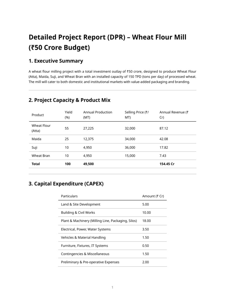 Wheat Flour Mill Project Report: ₹50 Crore | PDF | Internal Rate Of ...