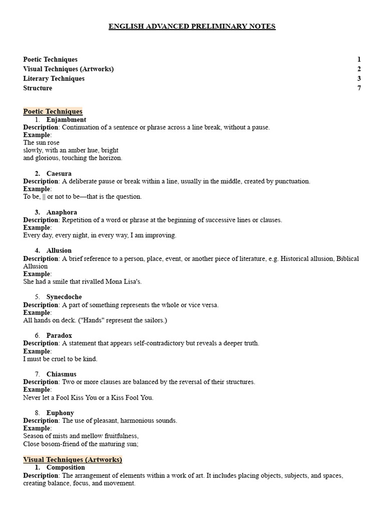 Advanced English Literary Techniques Guide | PDF