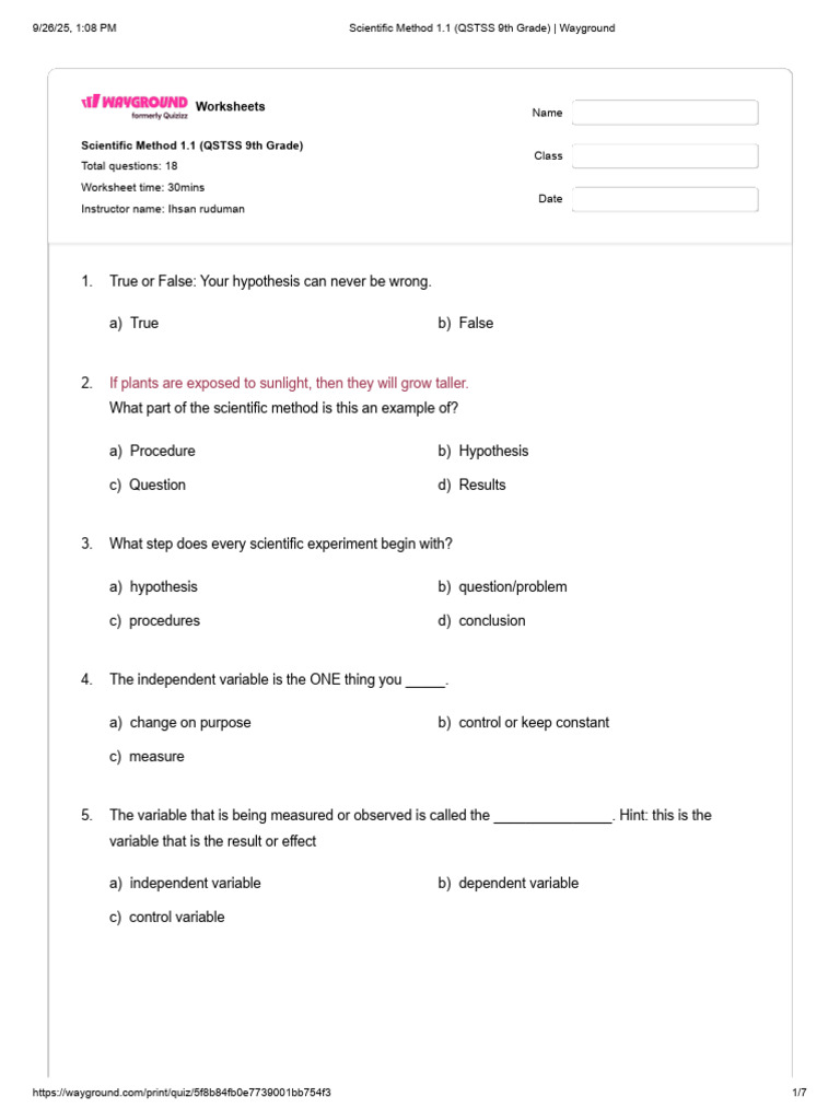 Scientific Method 1.1 (9th Grade) - Wayground | PDF | Experiment ...