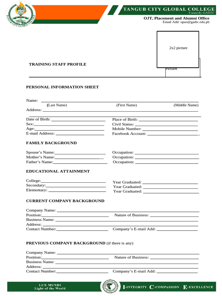 Staff Profile Template for Training | PDF