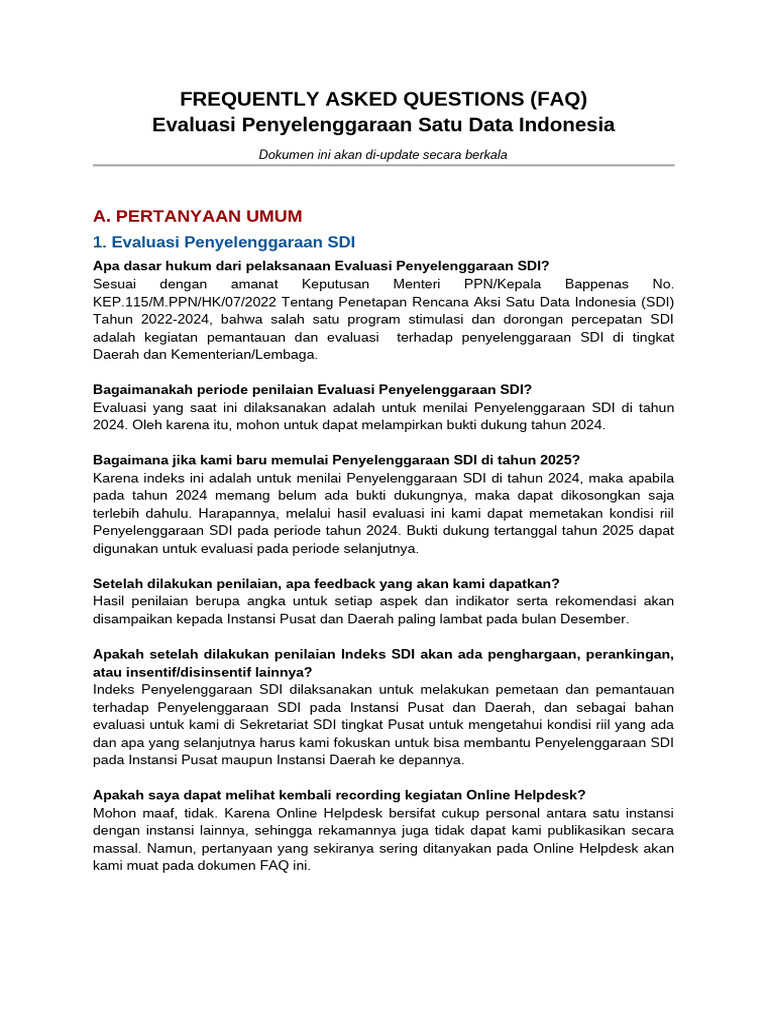 FAQ Evaluasi Satu Data Indonesia 2024 | PDF
