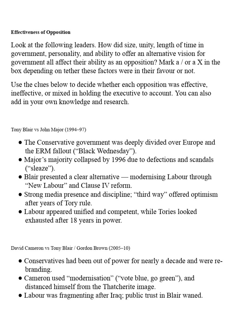 Opposition Leaders' Effectiveness Analysis | PDF | Labour Party (Uk ...