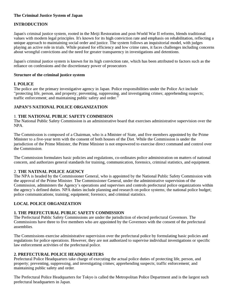 Overview of Japan's Criminal Justice System | PDF | Prison | Police