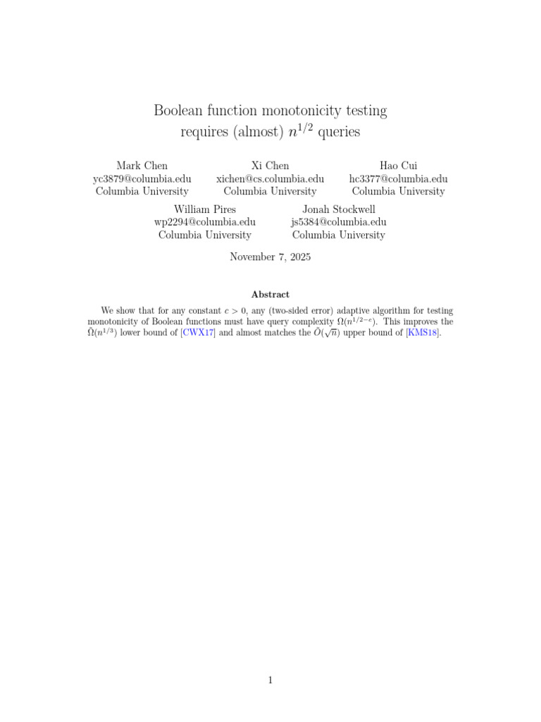 Boolean Function Monotonicity Testing Requires (Almost) Queries | PDF ...