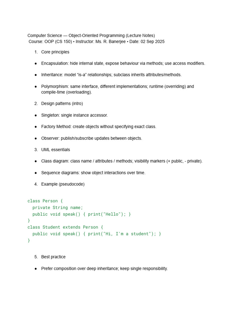 Computer Science — Object-Oriented Programming | PDF