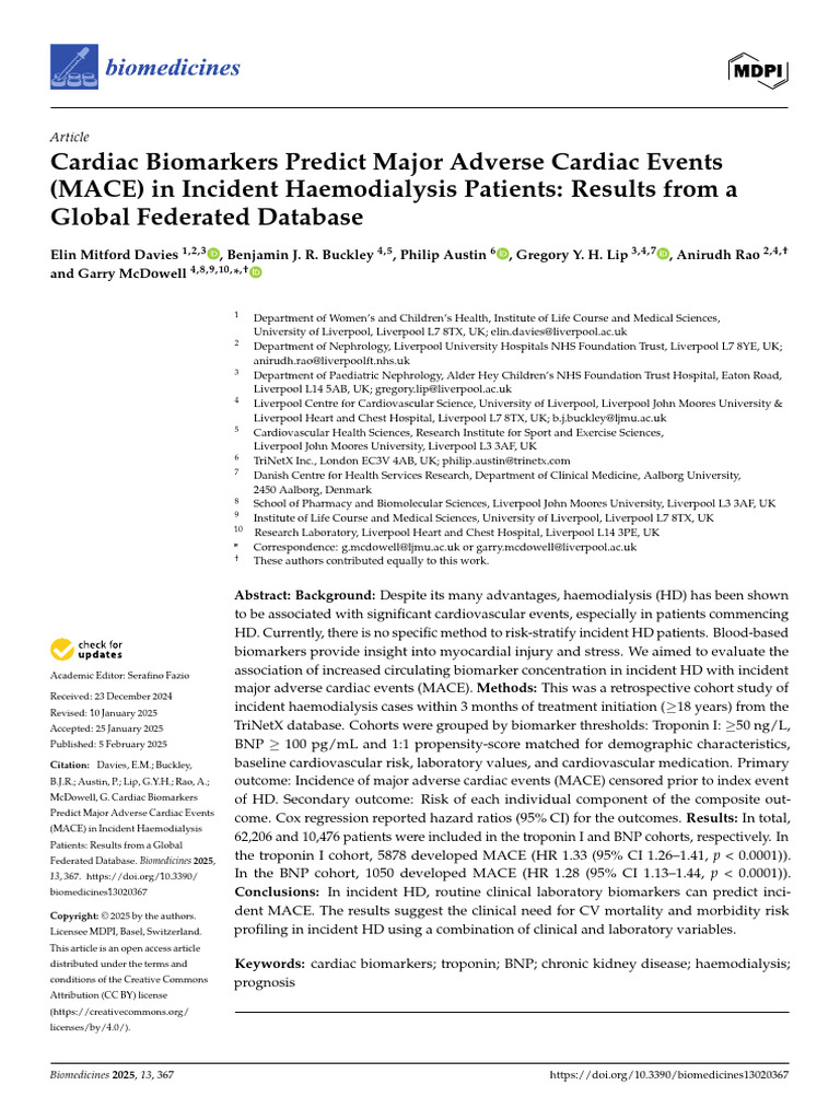 Cardiac Biomarkers and MACE in Dialysis | PDF | Cardiovascular Diseases ...