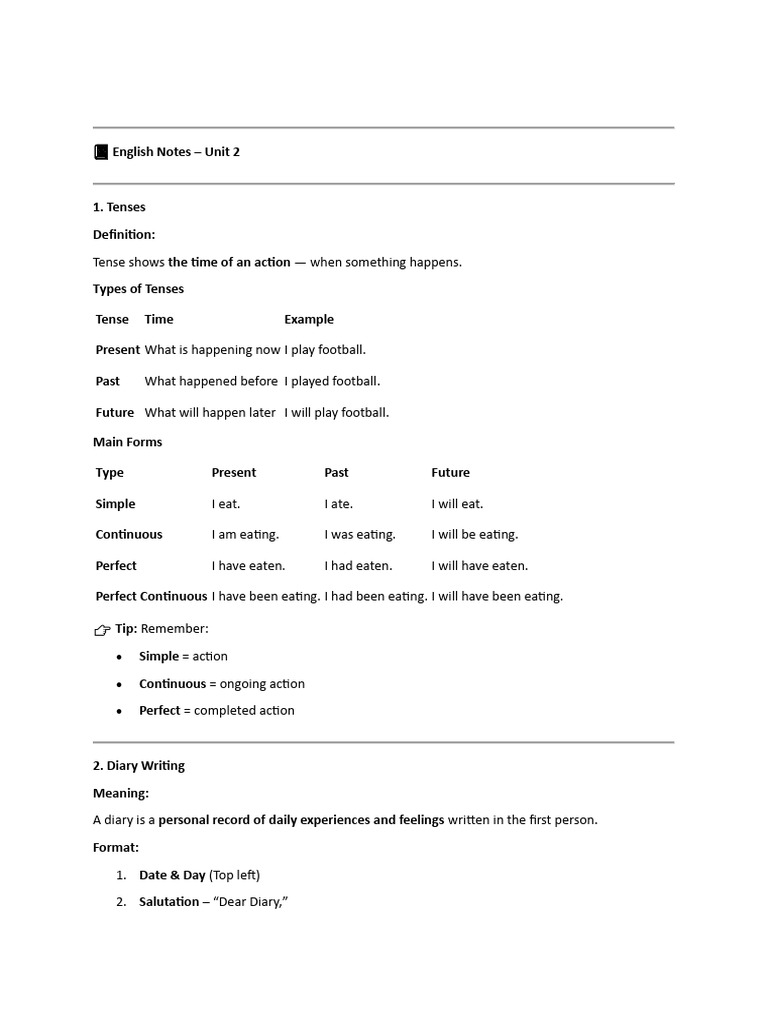 ? English Notes | PDF | Reading Comprehension | Grammatical Tense
