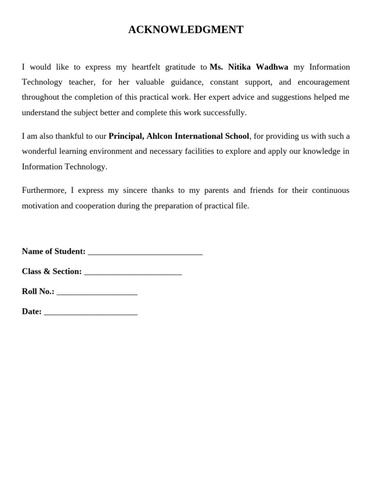 Ix Acknowledgment For Practical File | PDF