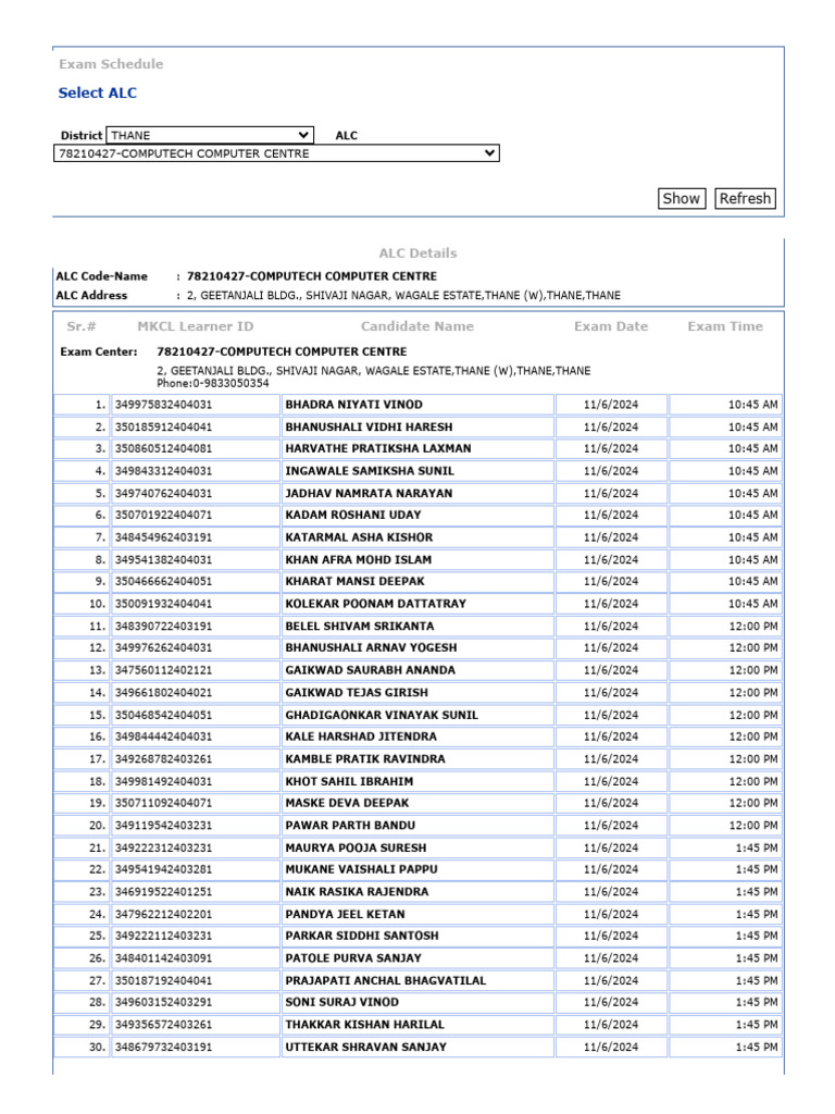 MSCIT Exam Schedule for Thane | PDF
