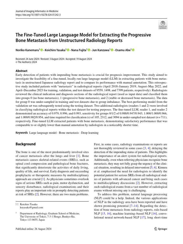 The Fine-Tuned Large Language Model For Extracting The Progressive Bone ...