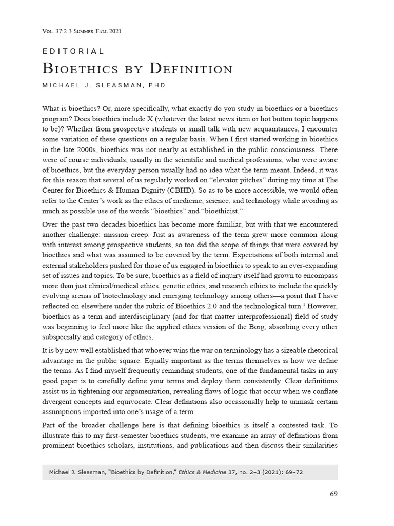Defining Bioethics: Scope and Challenges | PDF | Bioethics | Medical Ethics