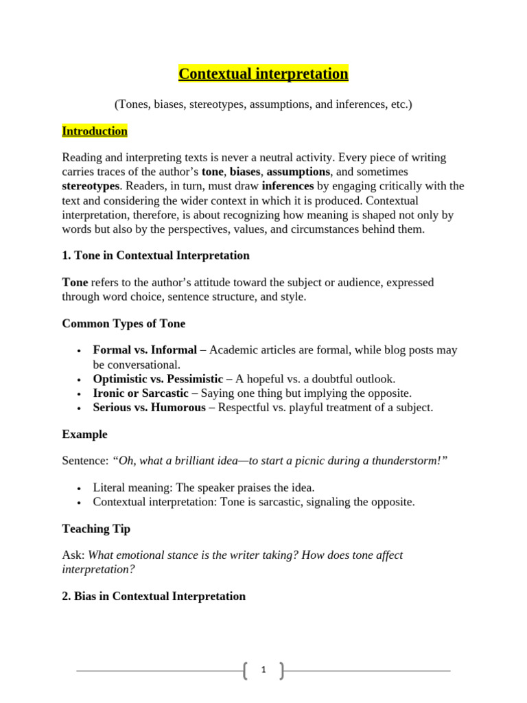 Contextual Interpretation | PDF | Bias | Stereotypes