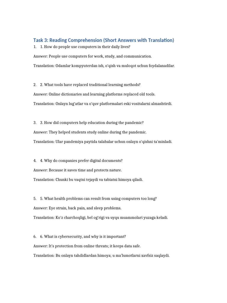 Task3 Short Answers Translation | PDF