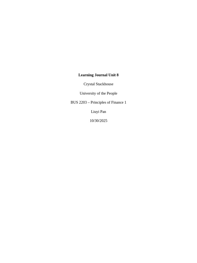 BUS 2203 Learning Journal Unit 8 | PDF