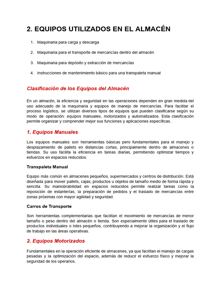 Equipos Esenciales para Manejo de Almacén | PDF | Almacén | Logística