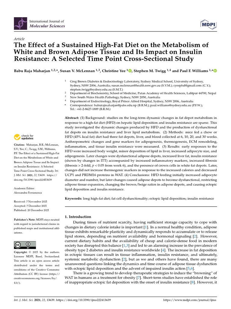High-Fat Diet Effects on Adipose Metabolism | PDF | Adipose Tissue ...