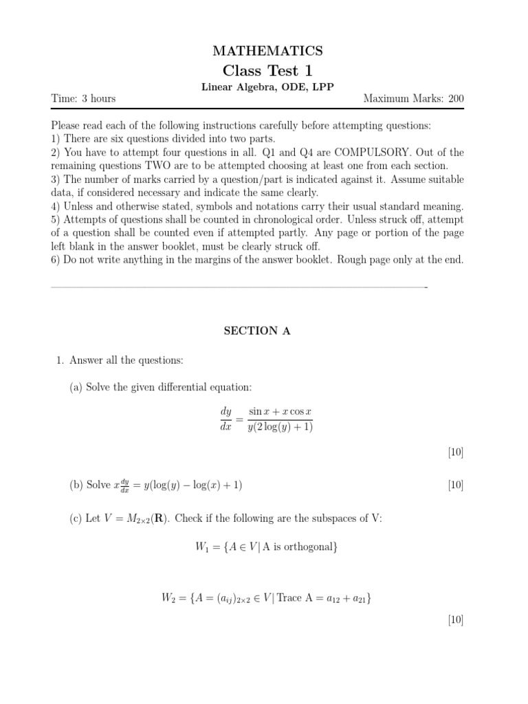 Class Test 2023 | PDF | Eigenvalues And Eigenvectors | Matrix (Mathematics)