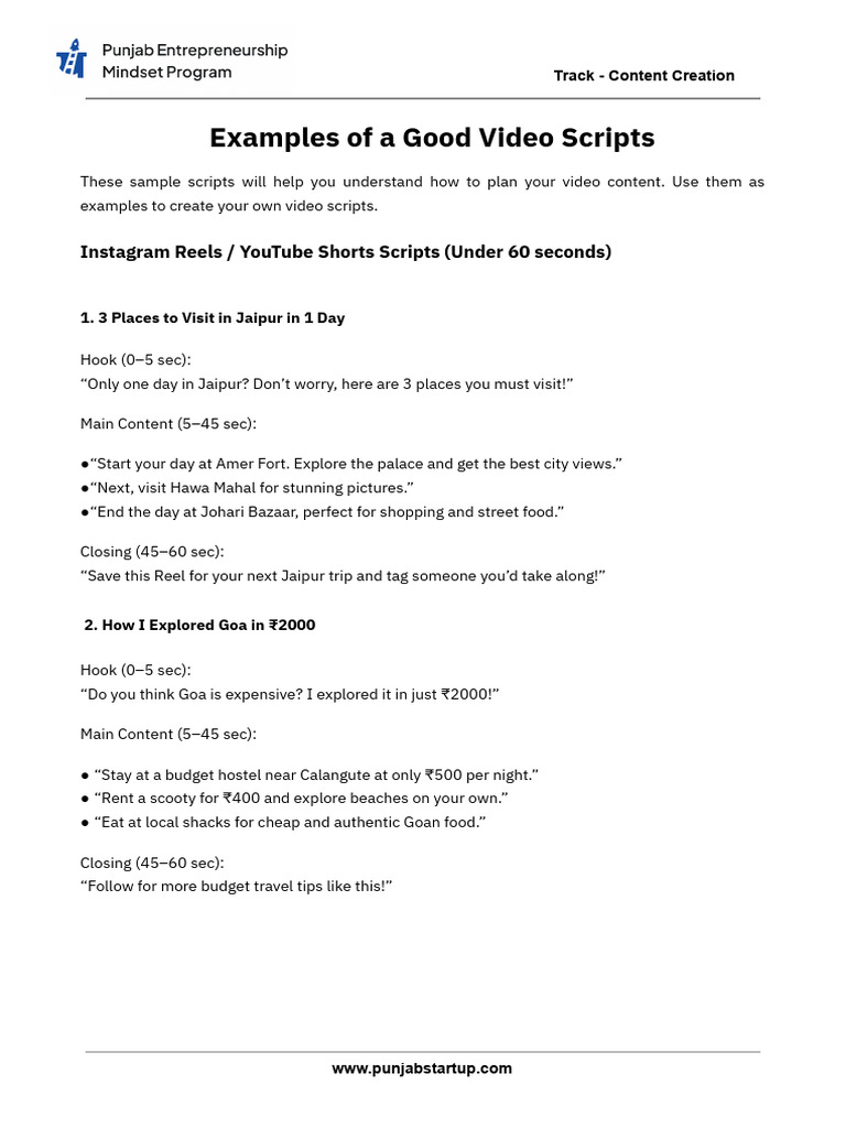 Video Script Examples for Travel Content | PDF