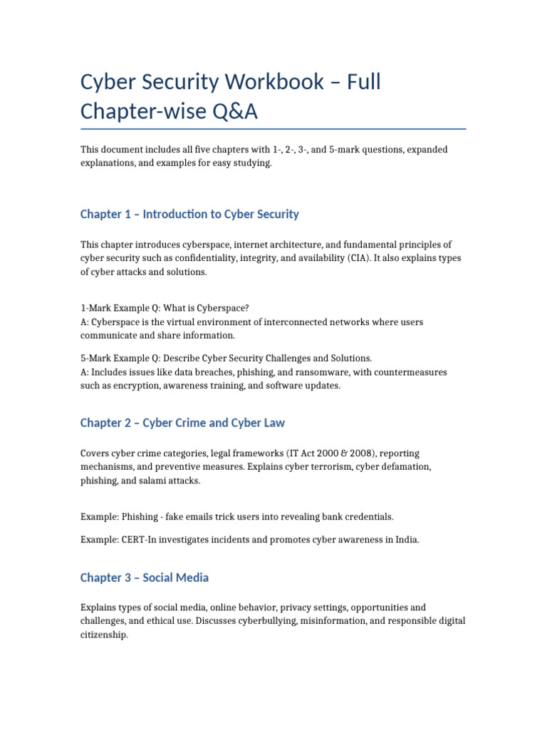 Cyber Security Workbook Full QA | PDF