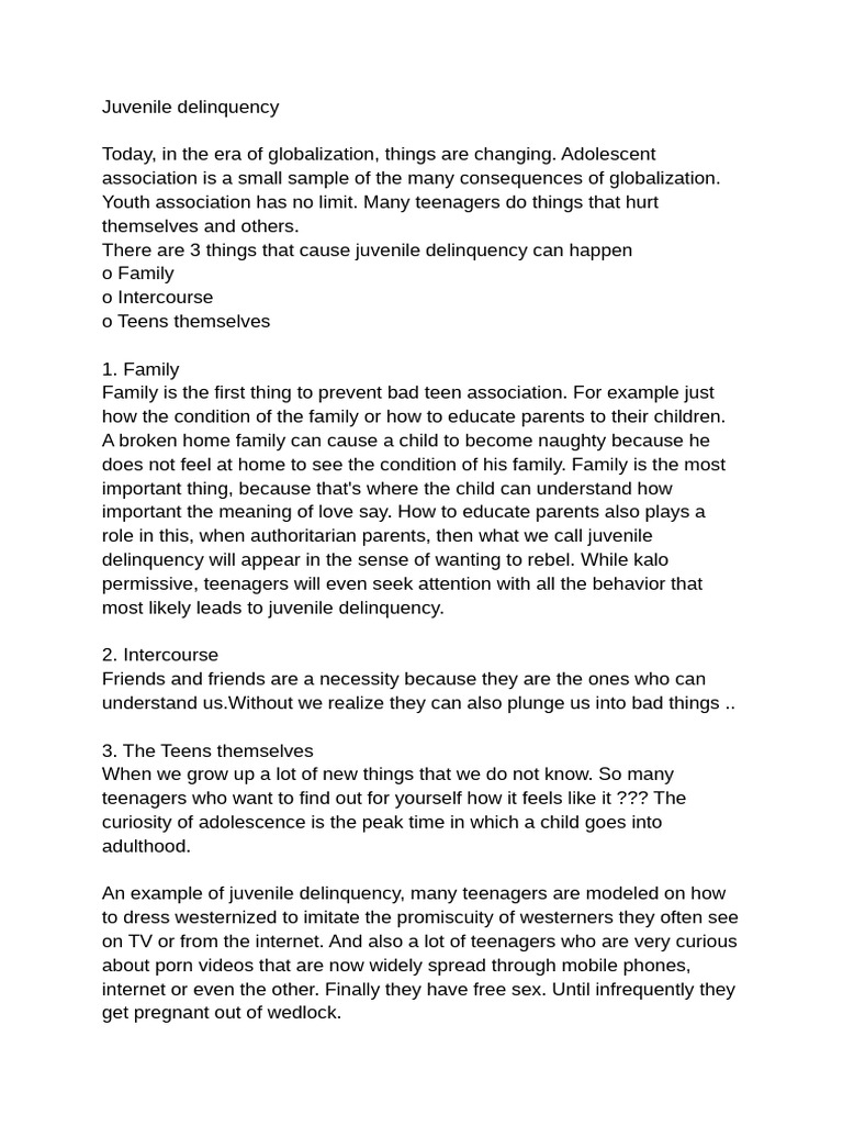 Causes of Juvenile Delinquency | PDF