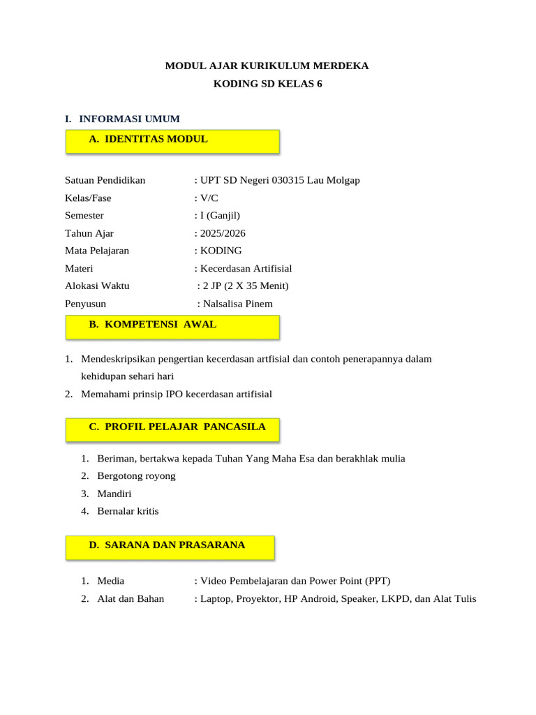 Modul Koding AI untuk SD Kelas 6 | PDF