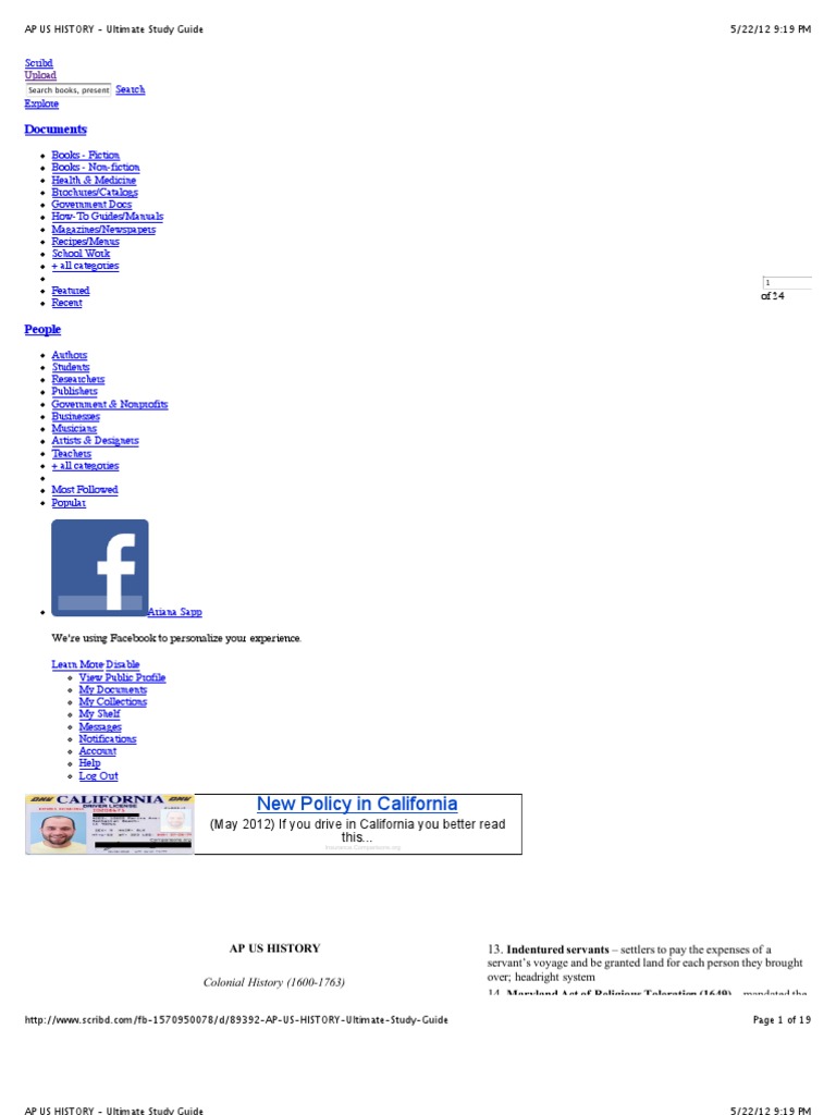 AP US HISTORY - Ultimate Study Guide | PDF | Thirteen Colonies ...