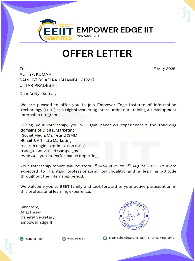 Offer Letter . | PDF