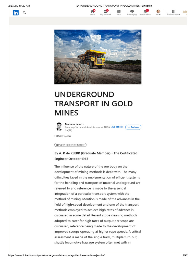 Underground Transport in Gold Mining | PDF | Mining