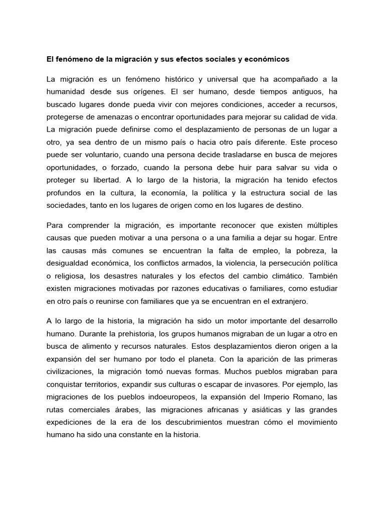 El fenómeno de la migración y sus efectos sociales y económicos | PDF ...