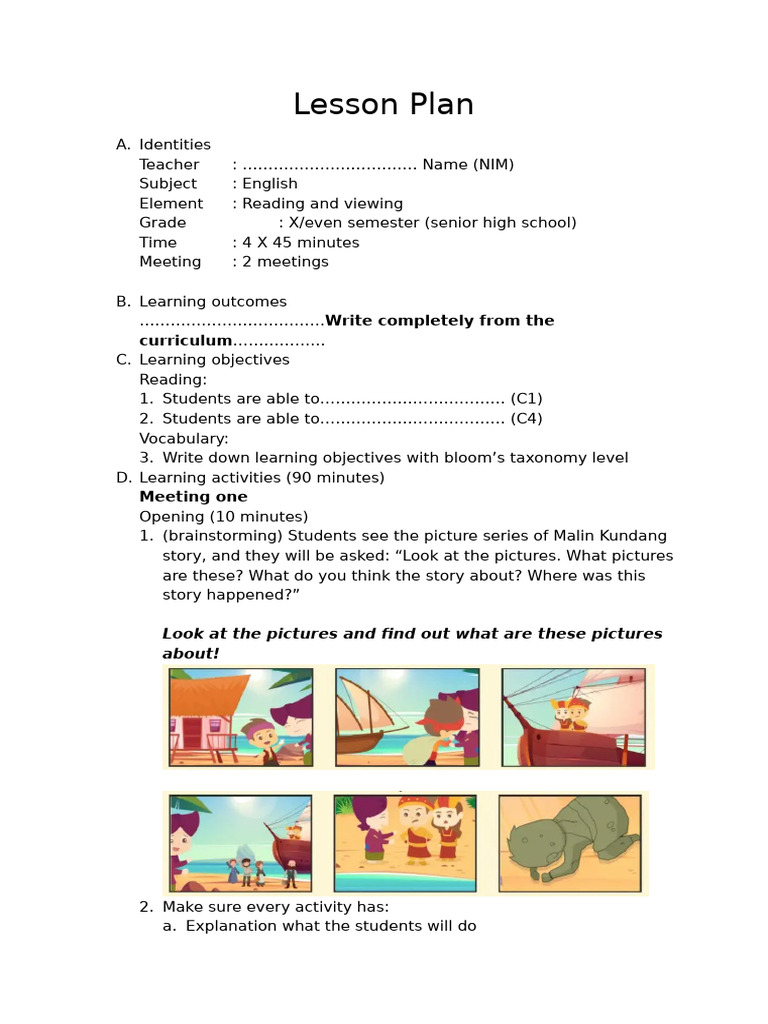 Senior High School English Lesson Plan | PDF | Lesson Plan | Education ...
