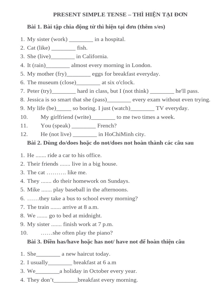 Present Simple Tense Exercises | PDF | Chess Openings | Chess