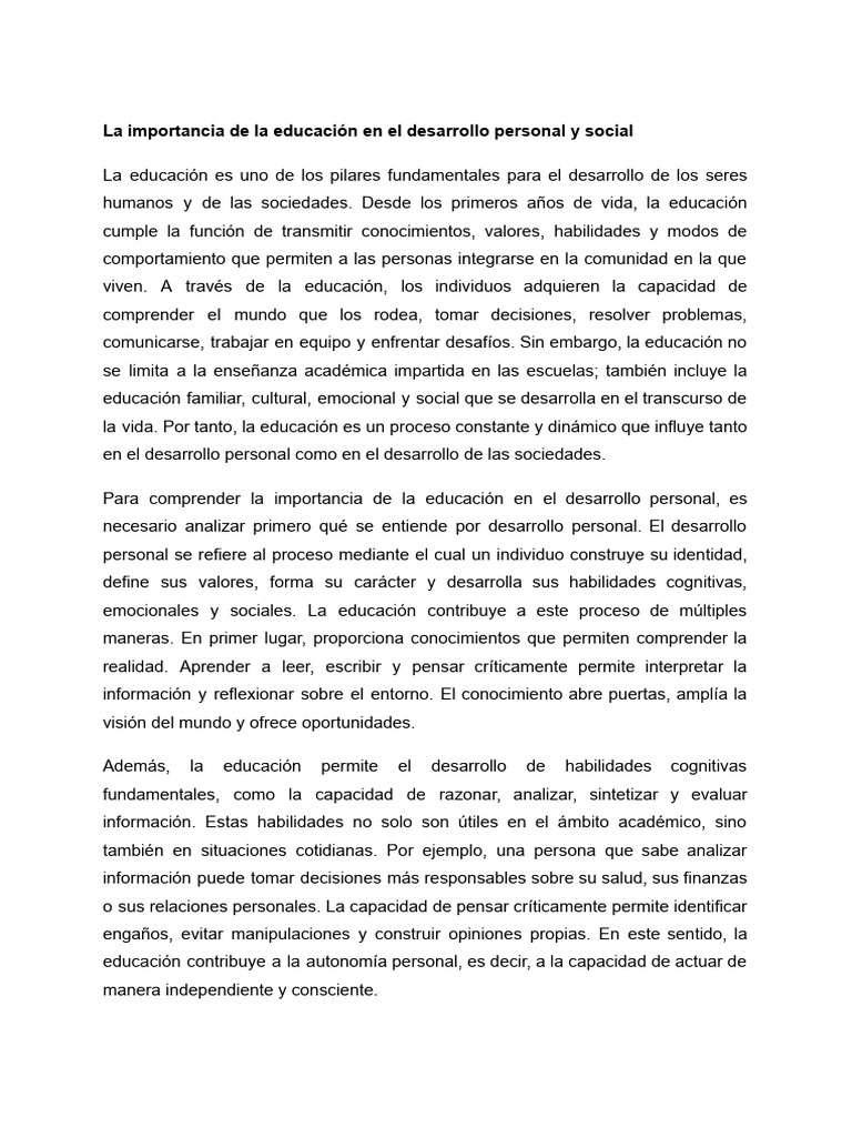 Educación: Clave para el Desarrollo Personal y Social | PDF ...
