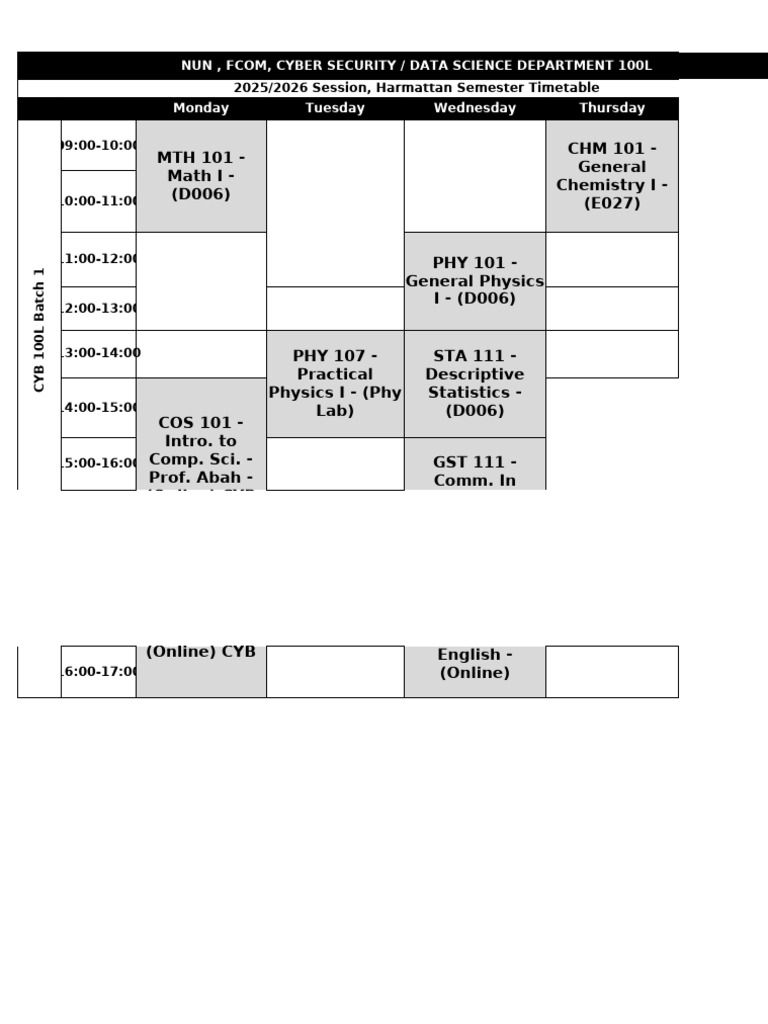 2025/2026 Cyber Security Timetable | PDF | Applied Mathematics ...