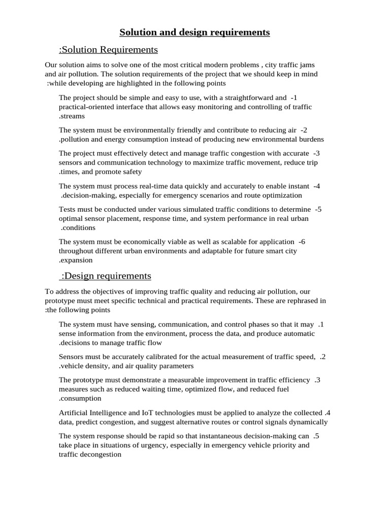 Solution and Design Requirements | PDF | Traffic | System