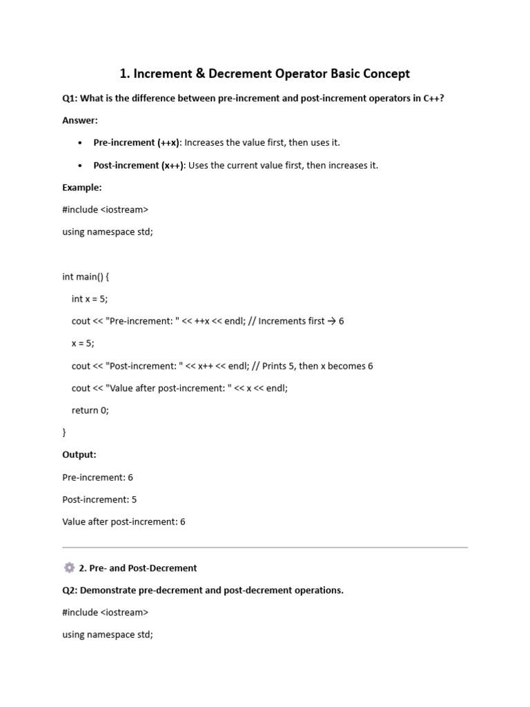 C++ Increment and Decrement Operators Guide | PDF | Software ...