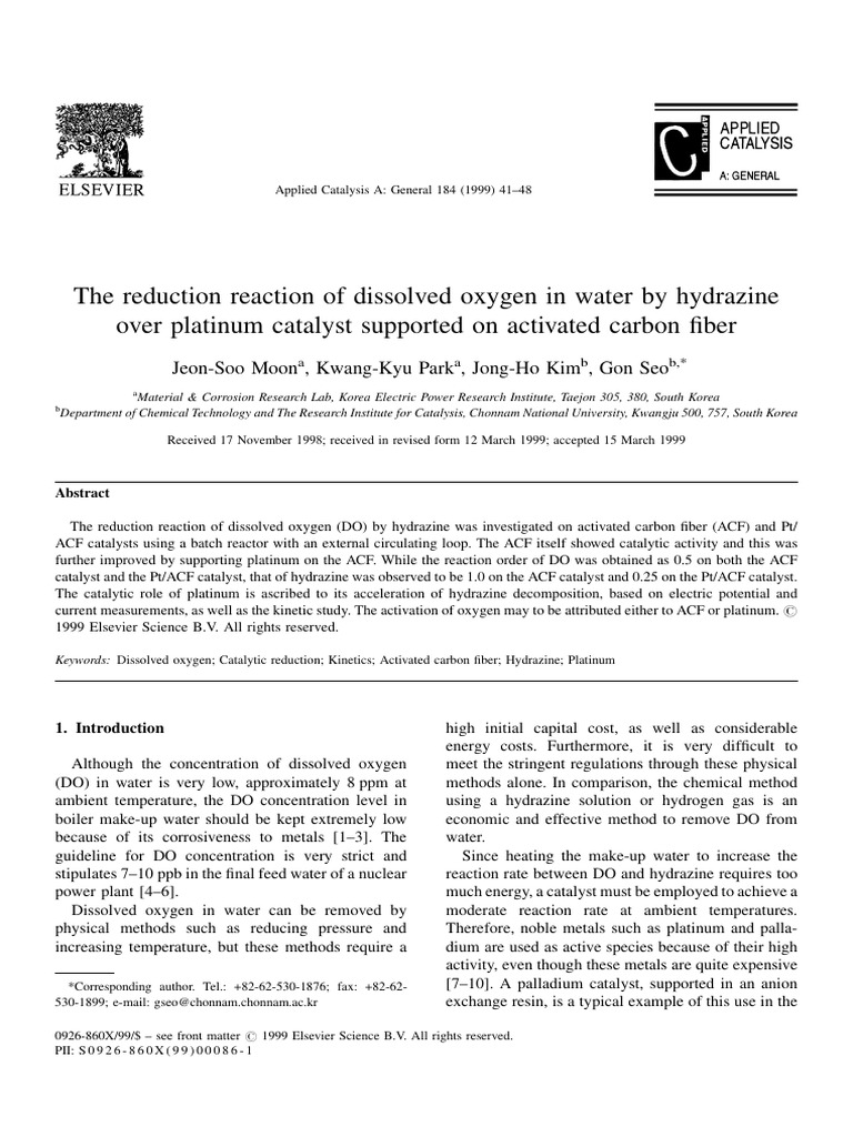 The Reduction Reaction of Dissolved Oxygen in Water by Hydrazine | PDF ...