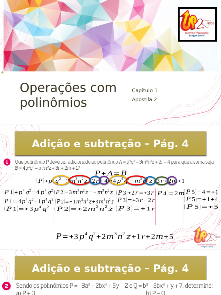 Operações com Polinômios: Adição e Multiplicação | PDF | Teoria dos ...