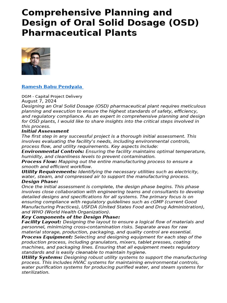 OSD Pharmaceutical Plant Design Guide | PDF | Mechanical Engineering