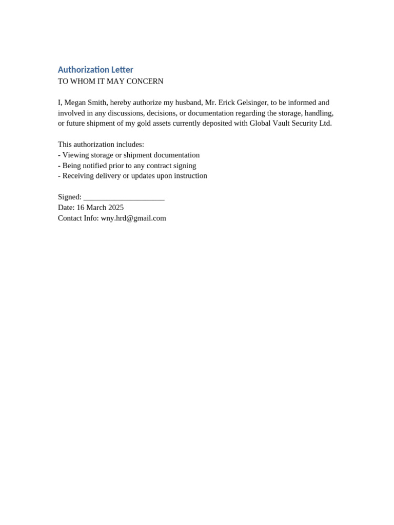 Realistic Gold Authorization Letter | PDF