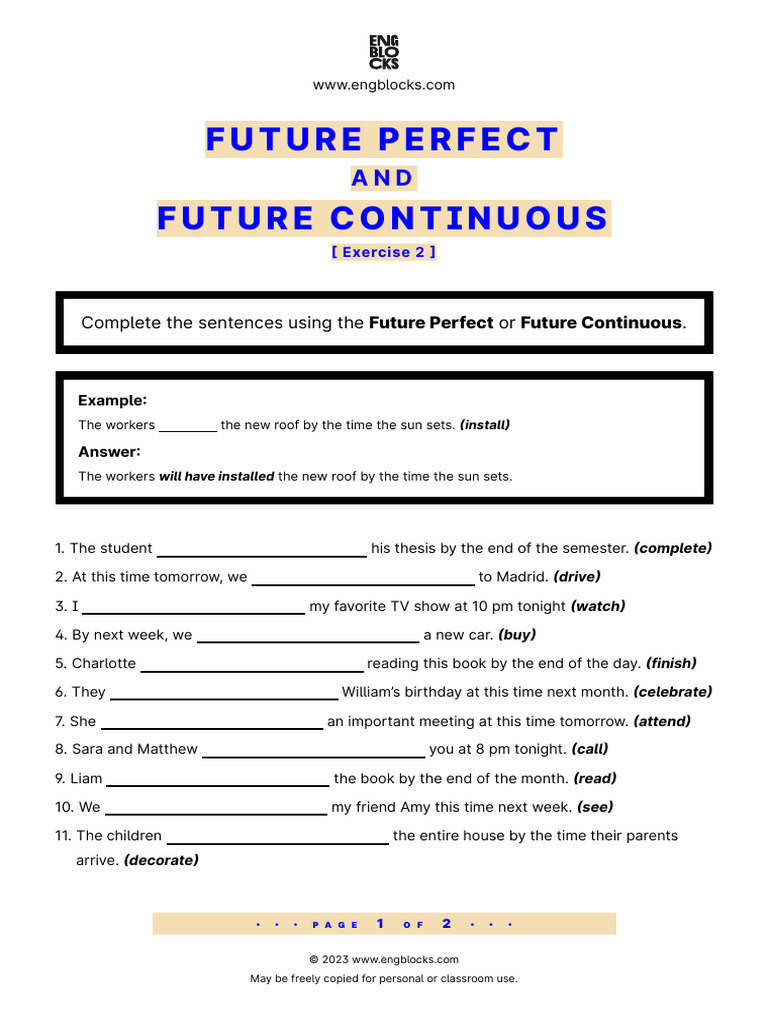 Future Perfect and Future Continuous Exercise 2 | PDF