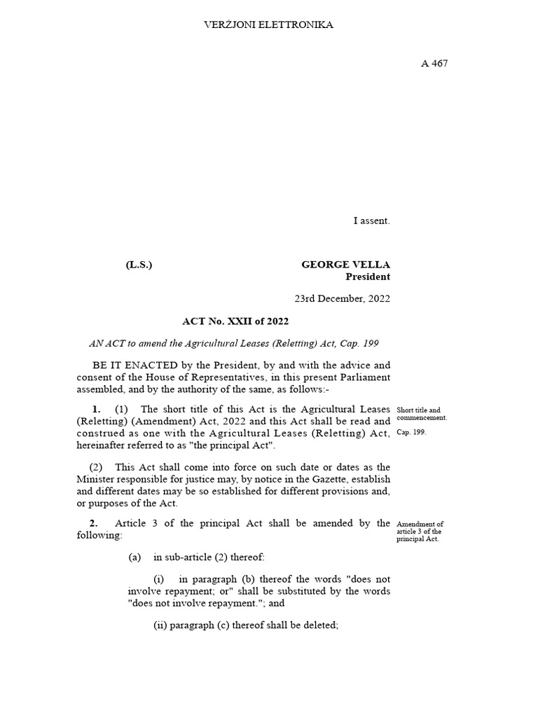 Agricultural Leases(Reletting) (Amendment) Act, 202 | PDF | Lease ...