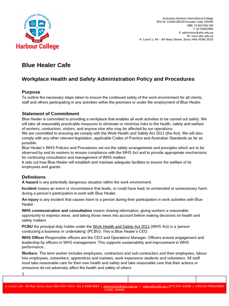 Blue Healer Cafe WHS Administration Policy and Procedures | PDF ...