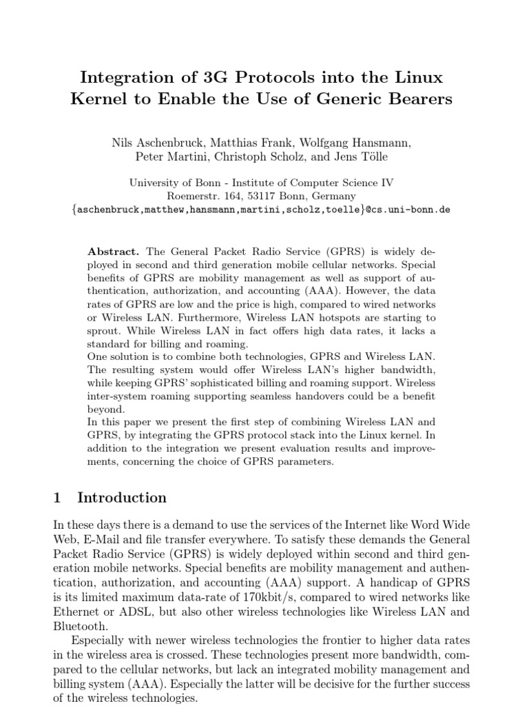 Integration of 3G Protocols Into The Linux Kernel To Enable The Use of ...