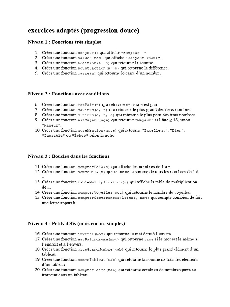 Exercices de fonctions en programmation | PDF