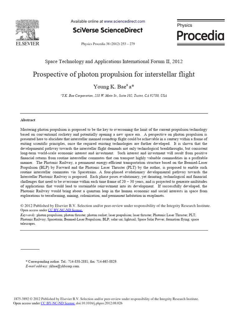 Photon Propulsion for Interstellar Flight | PDF | Spacecraft Propulsion ...