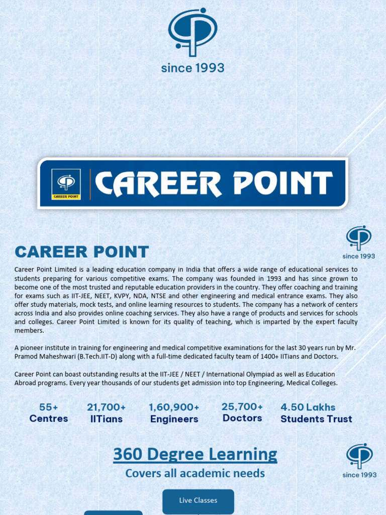 Career Point Live Classes Franchise Proposal | PDF