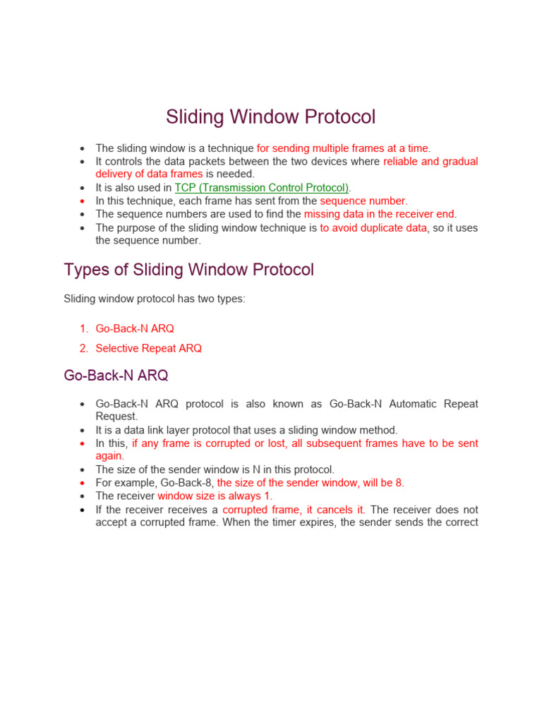 Sliding Window Protocol Explained | PDF | Telecommunications ...